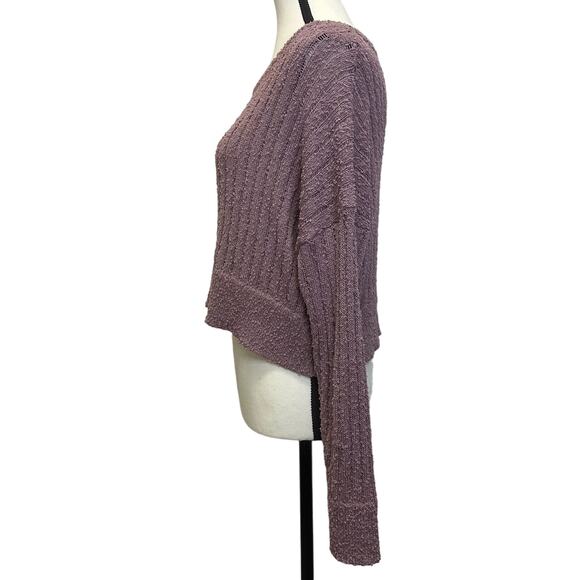 Altar’d State Mauve Ribbed Knit Cropped Sweater -  Textured Pullover - Size XS - Picture 2 of 8